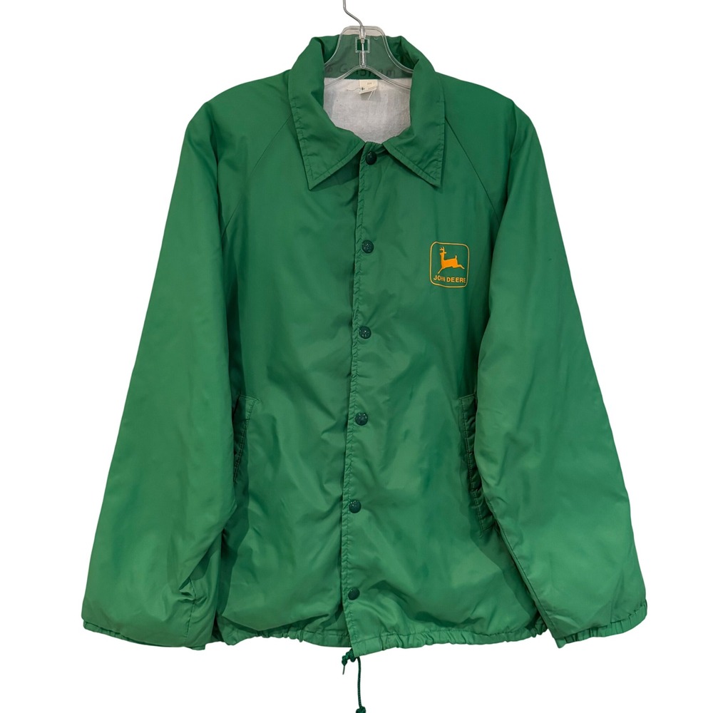 John Deere Vintage‎ 70s Nylon Windbreaker Jacket Men's Medium Green Farmer Retro